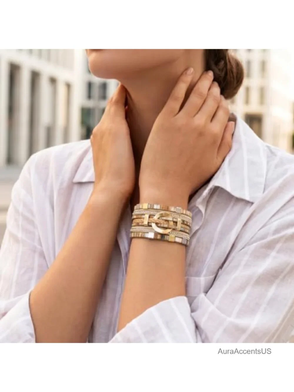 Leather Wrap Bracelet Boho Cuff Bangle Layered Women's Adjustable